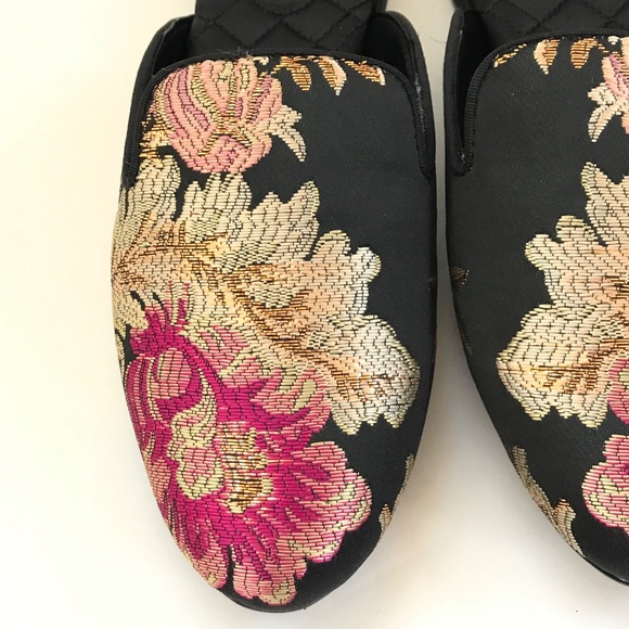 BIRDIES Phoebe Embroidered Floral Jacquard Slipper Mules Flats in Black Size 8 - Picture 6 of 16